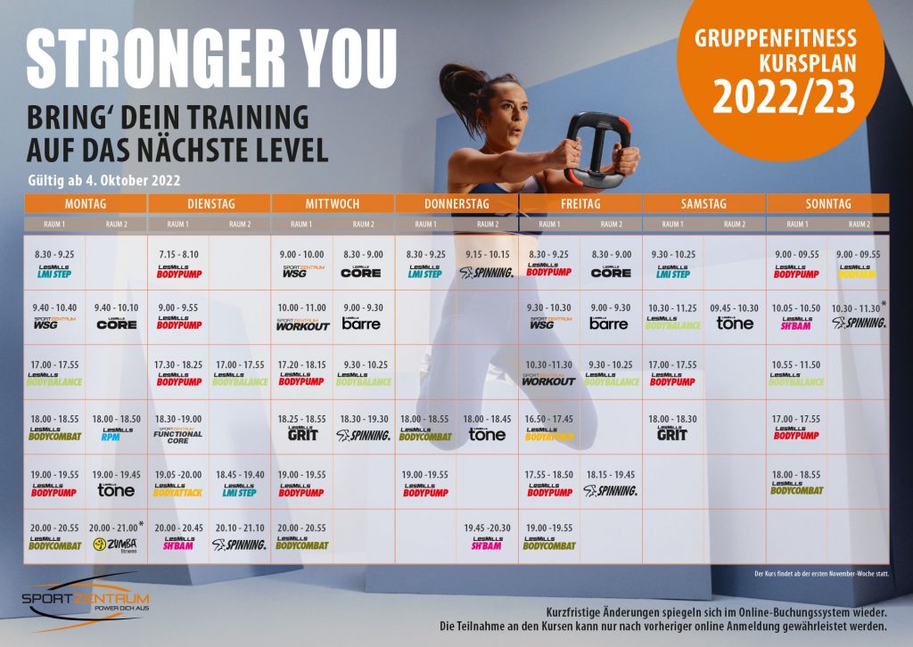 Gruppenfitnessplan Sportzentrum Martinsried