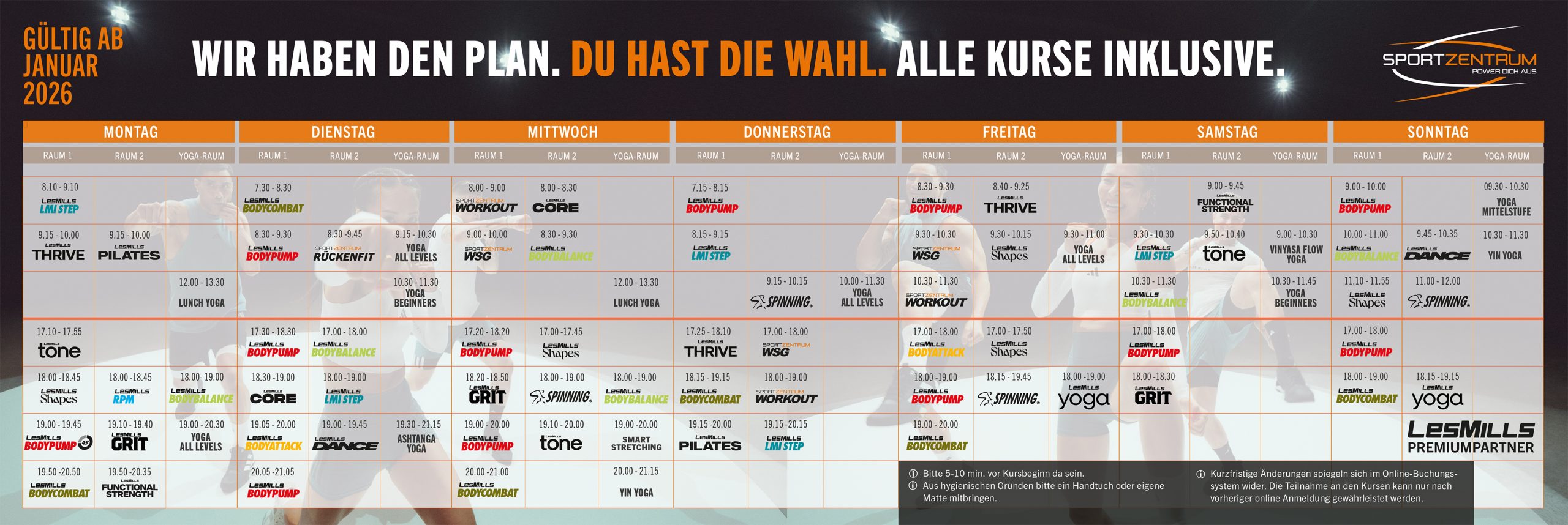 Gruppenfitnessplan ab Januar 2026